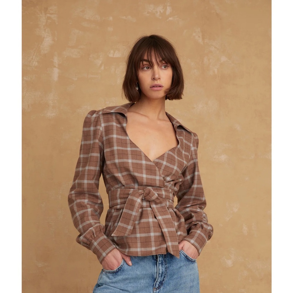 INTERMIX X MARISSA WEBB long sleeve wrap plaid top XS